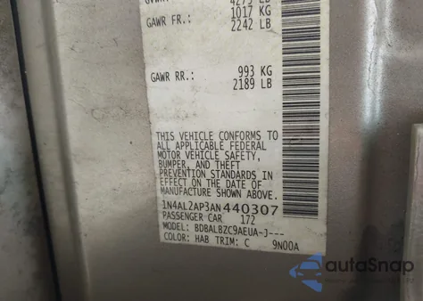 2010 Nissan Altima 2.5 S из США, поврежденный, VIN 1N4AL2AP3AN440307